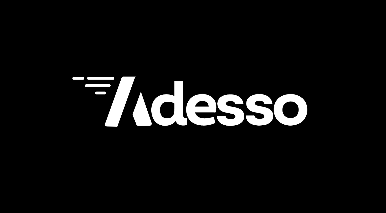 This is Adesso's logo in black and white with a black background used on many branded materials.