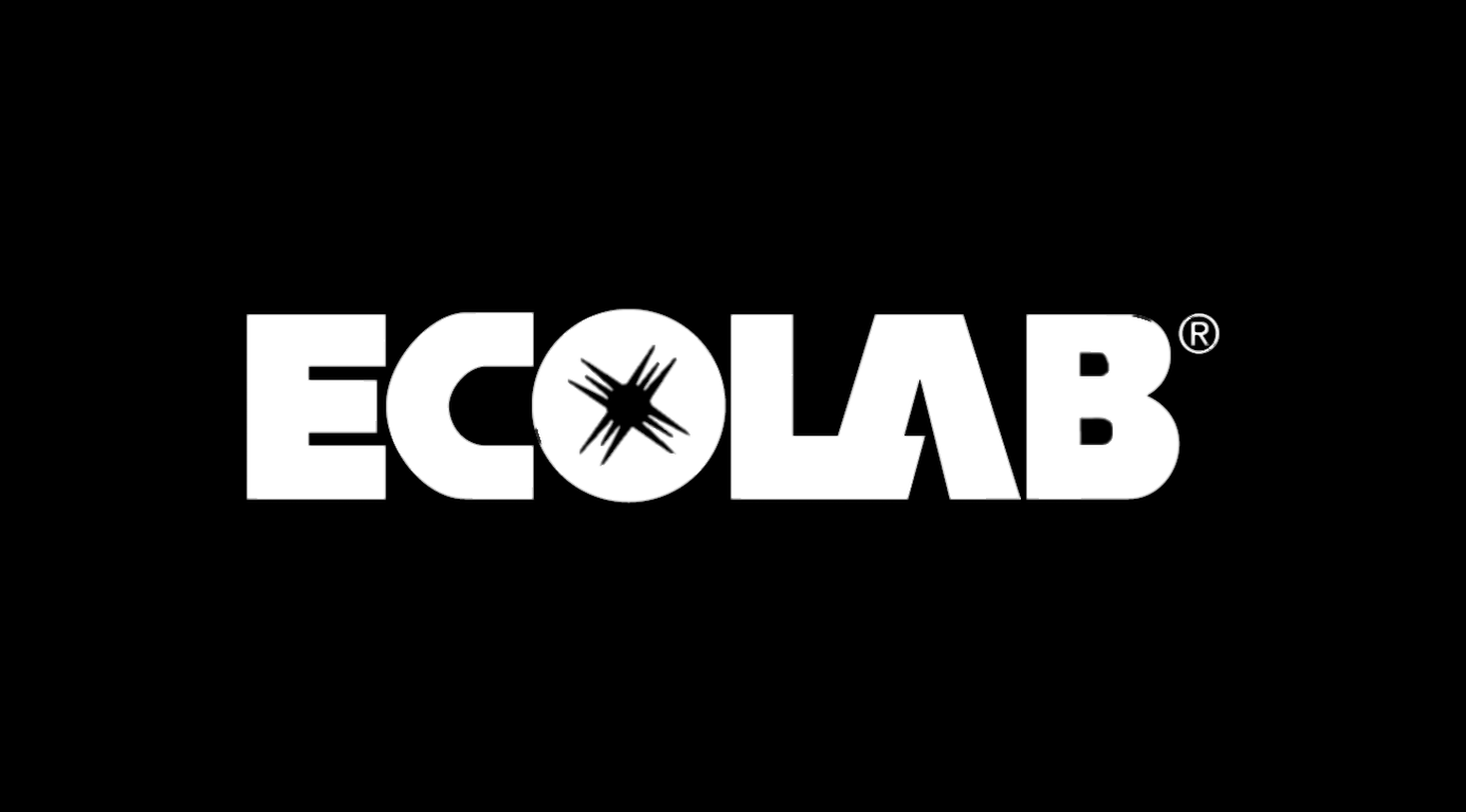 This is EcoLab's logo in black and white with a black background used on many branded materials.