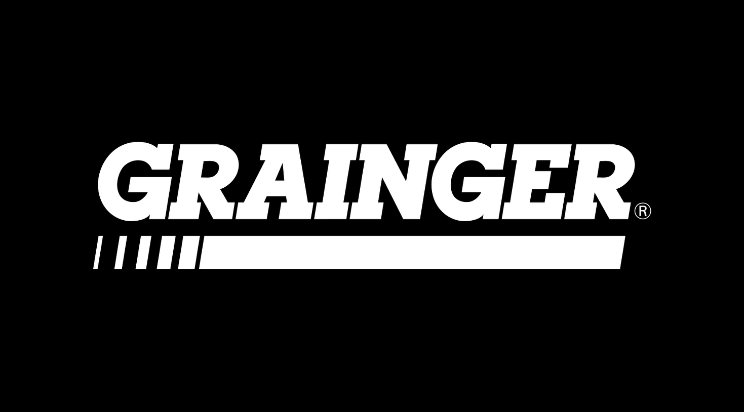 This is Grainger's logo in black and white with a black background used on many branded materials.