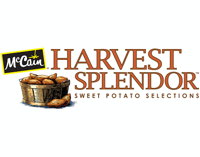 McCain's Harvest Splendor brand logo of their sweet potato selections in full color used on many branded materials.