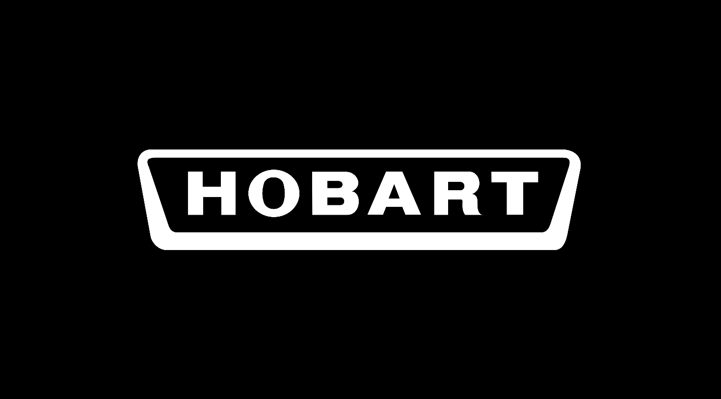 This is Hobart's logo in black and white with a black background used on many branded materials.