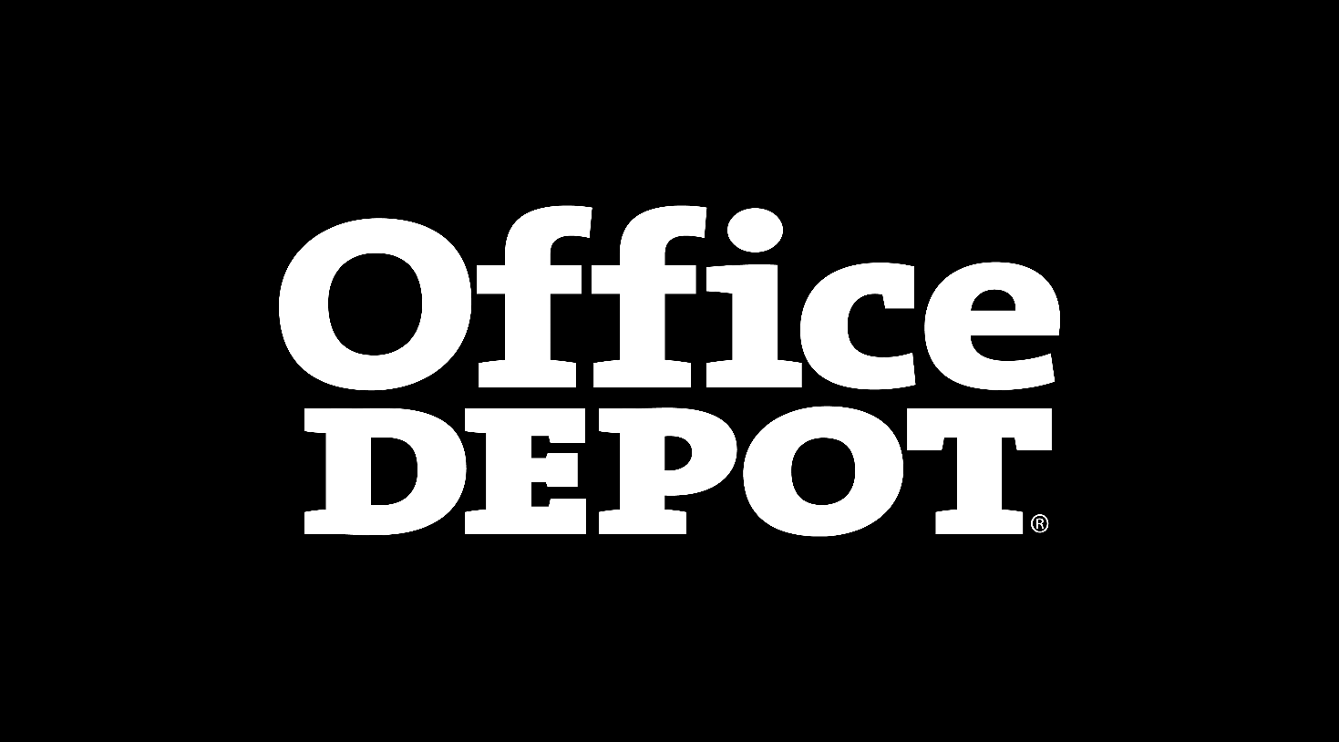 This is Office Depot's logo in black and white with a black background used on many branded materials.