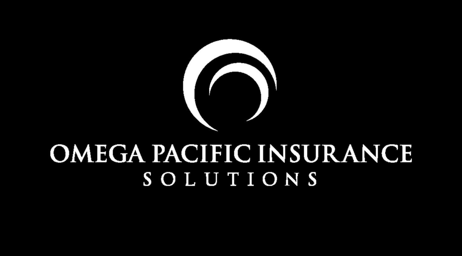 This is Omega Pacific Insurance Solutions logo in black and white with a black background used on many branded materials.