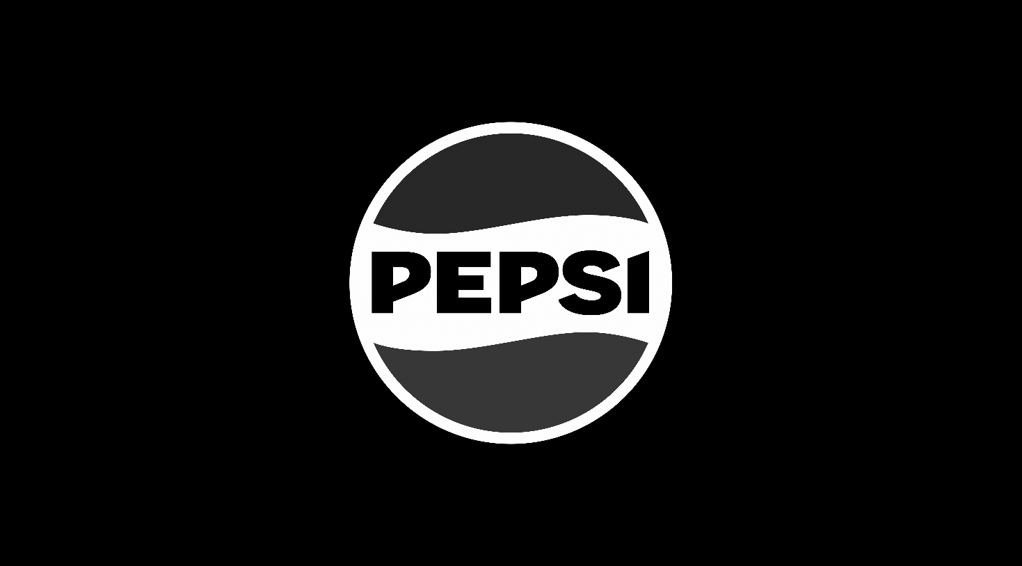 This is Pepsi's round logo in black and white with a black background used on many branded materials.