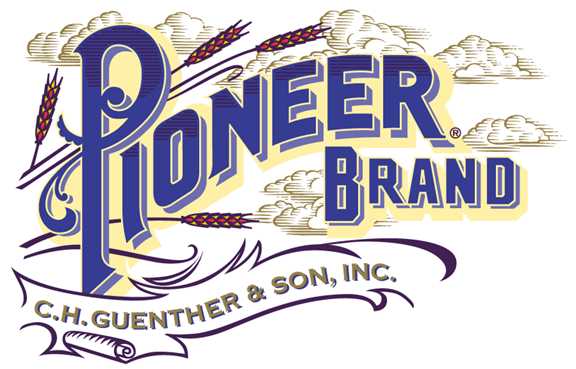 Pioneer Brand's company logo a sub company of C.H. Guenther & Son, Inc in full color used on many branded materials.