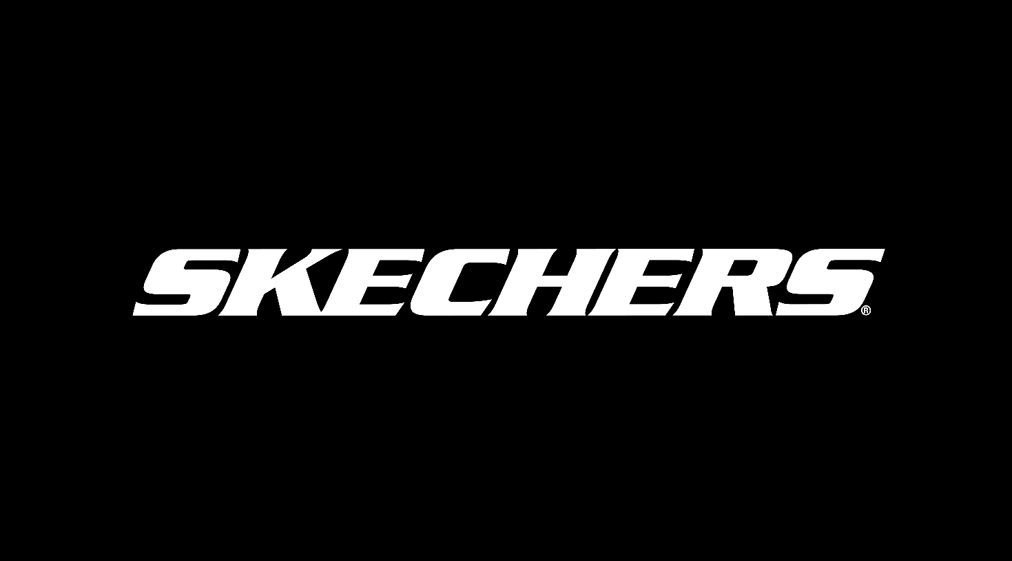 This is Skechers logo in black and white with a black background used on many branded materials.